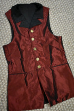 Victorian Steampunk Costume Vest - Burgundy Taffeta wBlack - Small