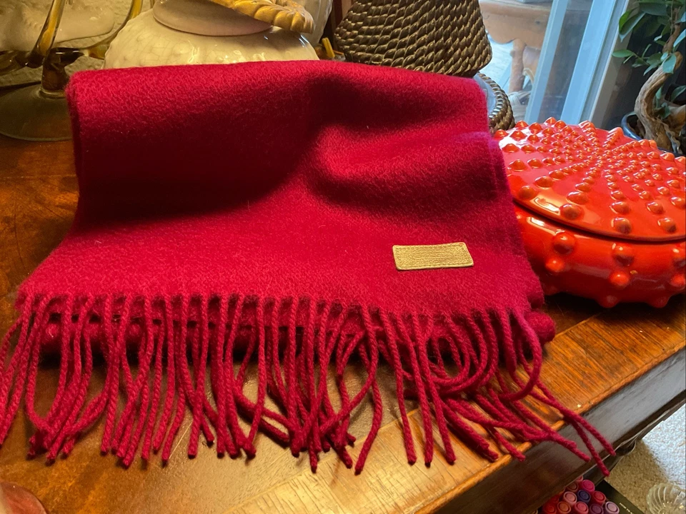 Coach Women's Scarf Cashmere & Wool Blend Fringe Winter Scarf Burgundy 72x10.5" - Image 3 of 4