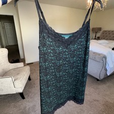 Women's Dark Green  Black Lace Look Stretch Cami Tank Top Lane Bryant 18/20