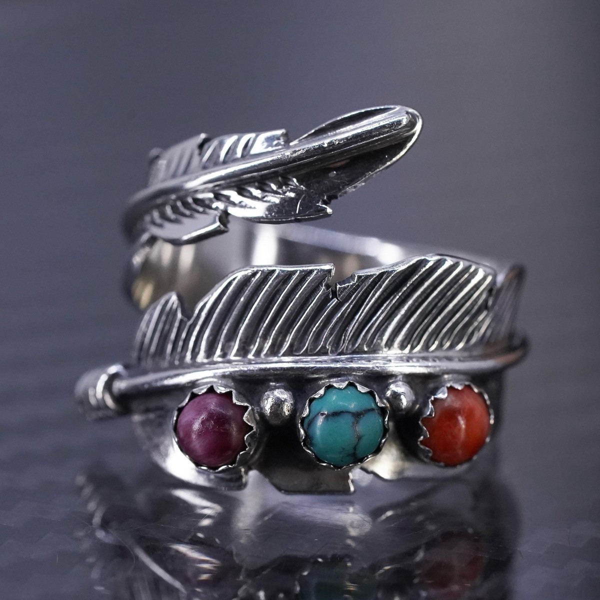 Native American Joe Delgarito sterling silver 925 feather ring