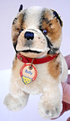 Alter Steiff Hund Bully 1310/00, mit allen IDs original Halsband, K/F/S 10 cm