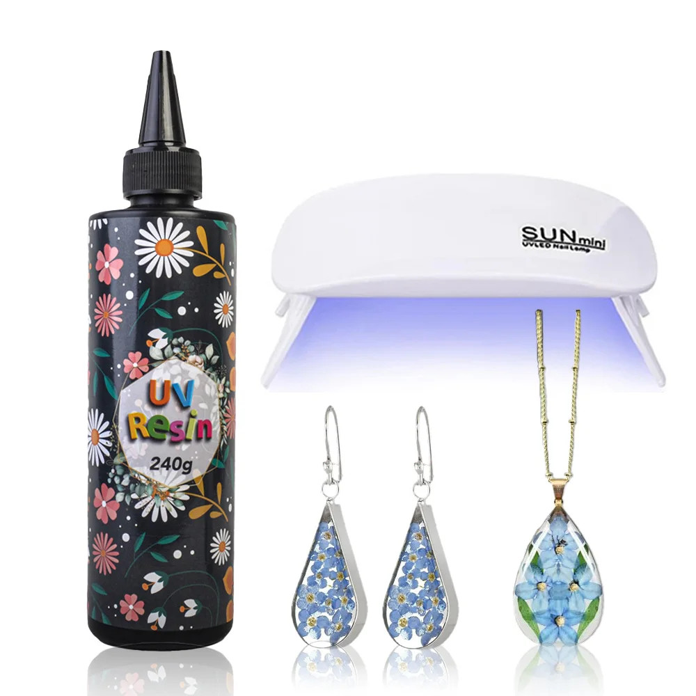 Resin Kit 240g Low Odor UV Curing with Lamp for DIY Jewelry