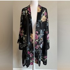 Helena Quinn Sheer Floral Kimono Duster   One Size Boho Moody Romantic