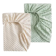 La&Sheer Fuzzy Crib Sheets Fitted,Plush Fleece Minky 2 Pack Light Beige,green
