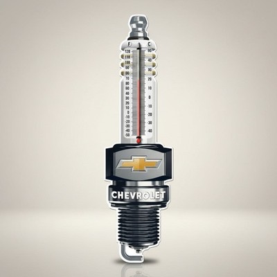 Chevrolet Spark Plug Embossed Metal Thermometer