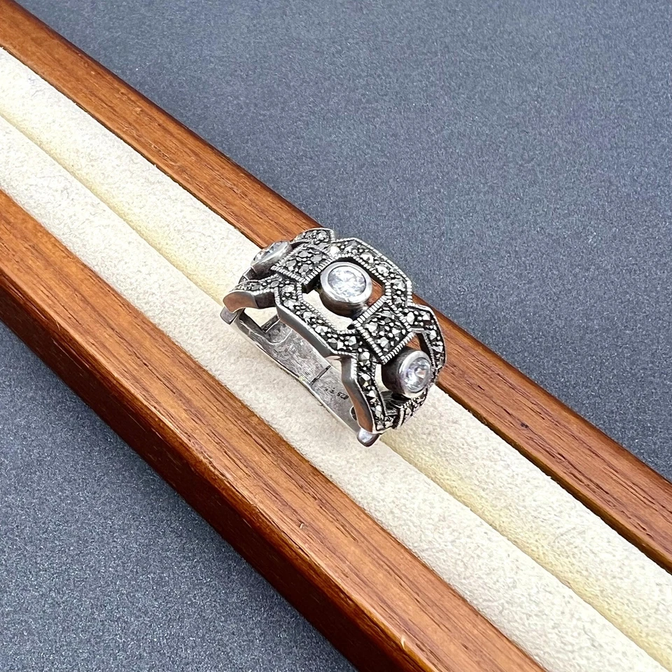 Bague argent art déco serties de zirconium et marcassites Argent 925 Millième ( - Photo 2/4