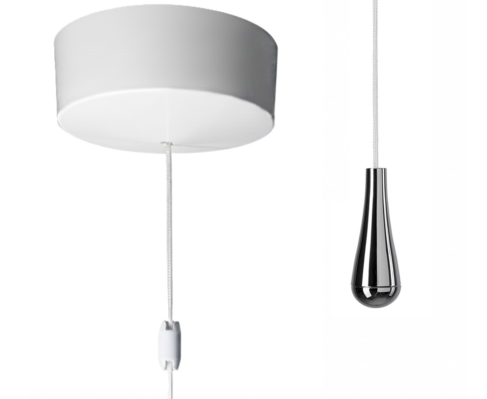 White Bathroom Ceiling Light Pull Cord Switch 2 way 6A With CP Teardrop Pendant