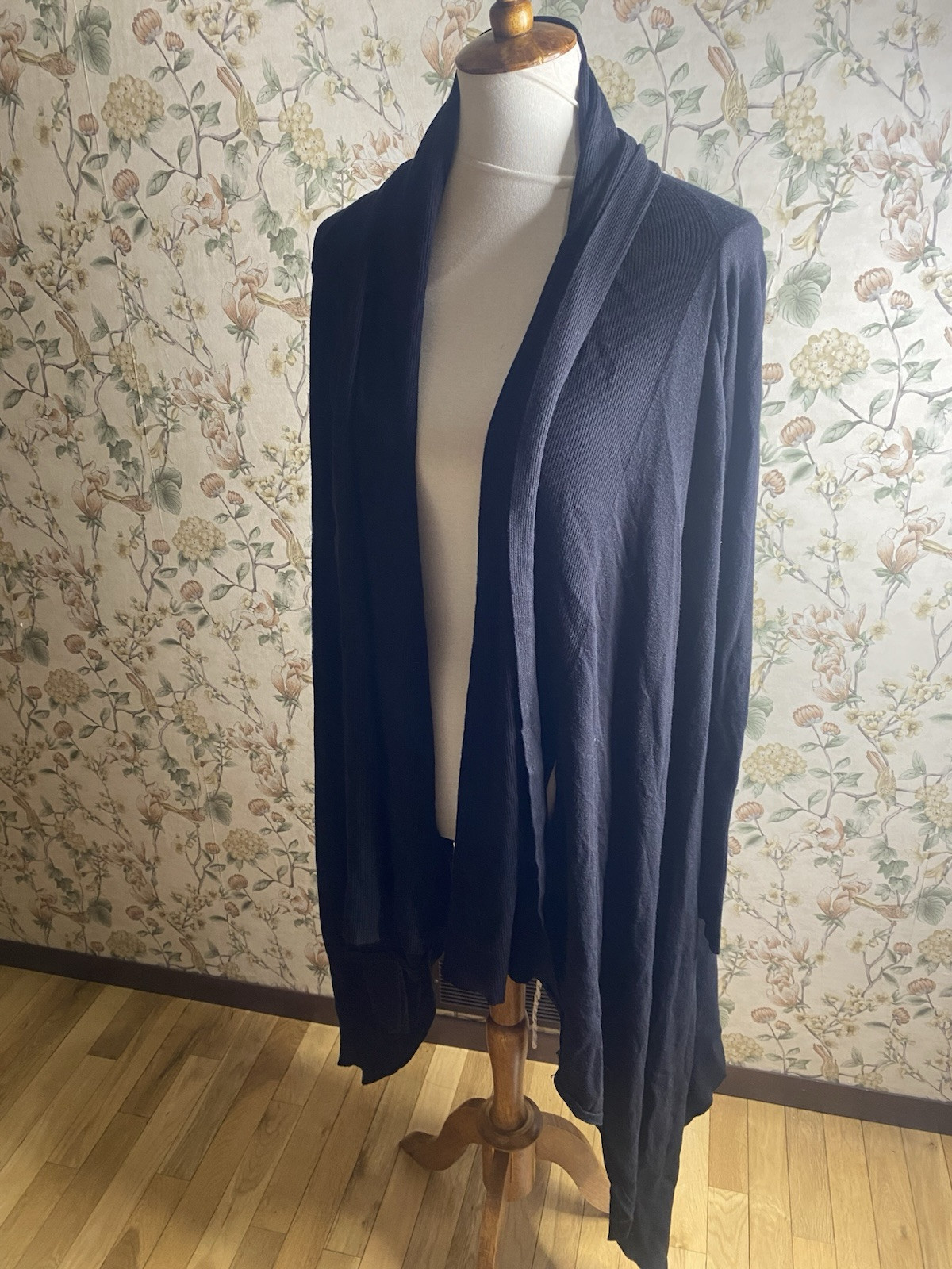 Ted Baker London Kristo Cardigan Sweater Size 2 4/6 Black Waterfall Longline