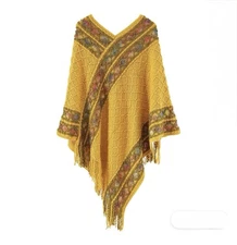 Women's Shawl Knitwear Poncho Ethnic Style Tassel Cape One Size Fits All