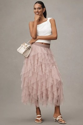 Anthropologie The Chéri Ruffled Tulle Midi Skirt Sz L Balletcore Fairy Ethereal