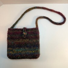Handmade Felted Wool Crossbody Bag Purse Boho Chic Button Multi Color