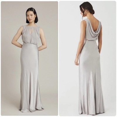 Ghost London Claudia Beau Hollywood Maxi Long Dress Silver Grey Cowl Back XS P