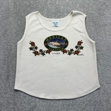 VINTAGE Mexican Paradise Tank Top Womens Large Cream Waffle Knit Souvenir Travel