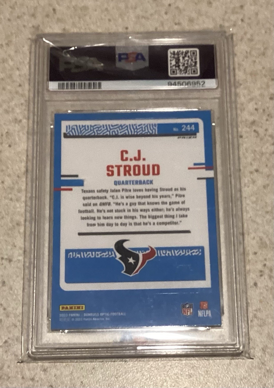 2023 Donruss Optic CJ Stroud HOLO PSA 10 view 2