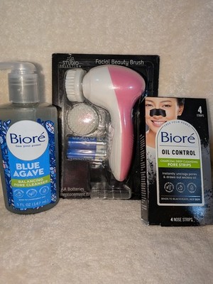 Biore Bundle Pore Strips, Facial Cleanser & Electric Facial Beauty Brush w/ Batt