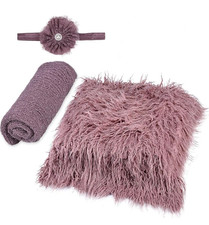 3Pcs Set Newborn Photography Props Blanket, Wrap and Headband 0-3 Month Photo