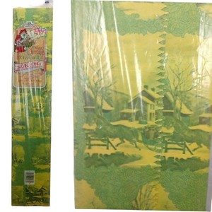 Vintage 70s Green Christmas Wrapping Paper 50sq ft NOS Pastoral Winter Scene