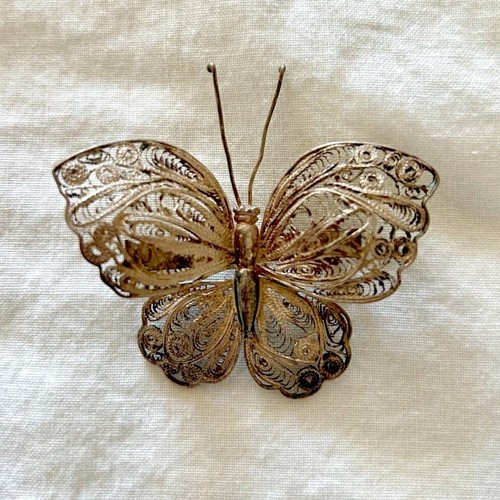 Vintage silver plate filigree butterfly brooch  - Picture 1 of 8