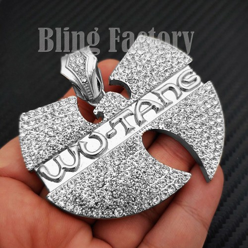 Large WU TANG Cubic Zirconia Charm Stainless Steel Cuban Chain Hip Hop Necklace - Picture 6 of 18