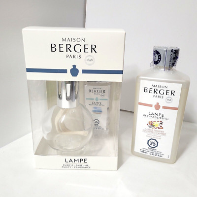 Maison Berger Bingo Clear Lampe with 250ml Ocean Breeze Set + 500ml Amber Powder