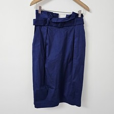 8 by Yoox Womens Belted Pleated Midi Skirt Size 40 Navy Italian Made Elegant