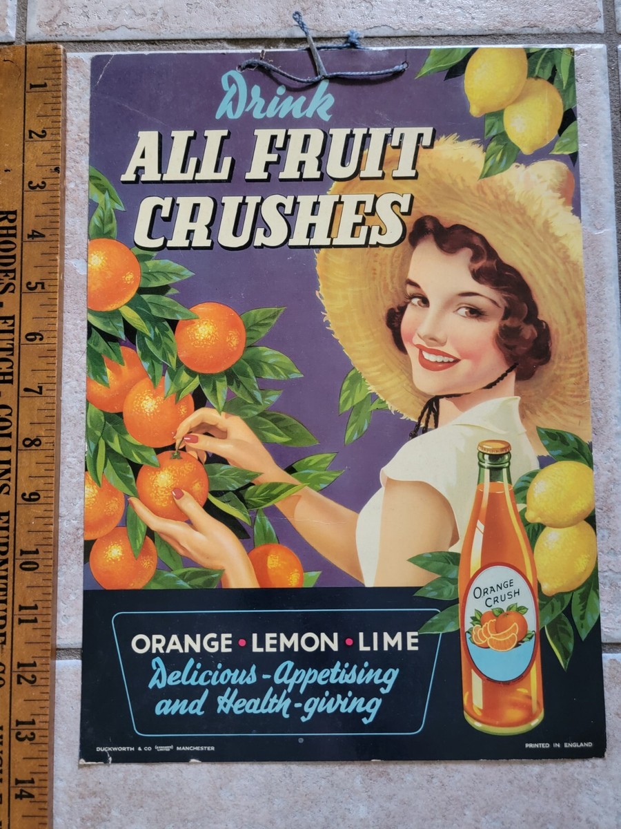 Vintage Rare Orange Crush Sign Import England Manchester Duckworth