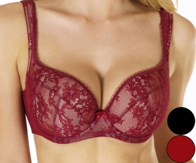 Bügel BH schwarz rot gepolstert Vollschale wattiert Spitze Rosme Damen Dessous