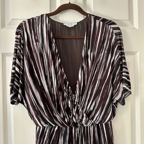 Max Mara Faux Wrap Dress Brown Black White Striped Women's Size US Large IT 46 - Picture 4 of 12