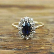 2Ct Blue Sapphire Lab Created Diamond Halo Cluster Wedding Ring 14k Gold Over