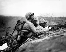US Marine spots Japanese Gun Nest on Iwo Jima 8x10 WWII WW2 Photo 627a
