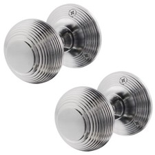Beehive Reeded Satin Chrome Mortice Door Knobs 55mm For Internal Doors Multipack