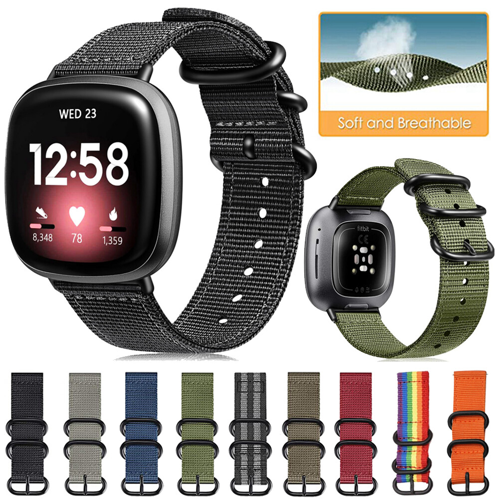 Nylon Woven Fabric Loop Watch Strap Wrist Band For Fitbit Sense 1/Versa  4/3