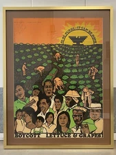 🔥 RARE ORIGINAL Mexican Cesar Chavez UFW Poster, Boycott Grapes 1974 - SIGNED