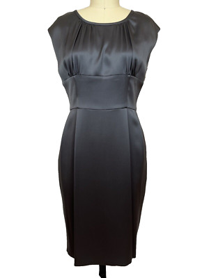 Kiton Dark Gray Silk Charmeuse Knee Length Cocktail Dress Size 46 IT $3470 NWT