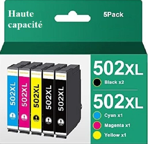 ILLICOENCRE Pack 5 cartouches pour Epson Expression XP-5100 5105 WF-2860 2865-DWF 502 502XL