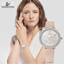 Swarovski Women's Crystal Frost 34mm Pink Leather Band Quartz Watch 5519223