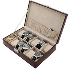12 Watch Box Brown Leather Croco Grain with lock TS2890BRN