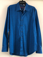 Robert Graham Shirt Men Size Large Geometric Diamond Flip Cuff Classic Blue
