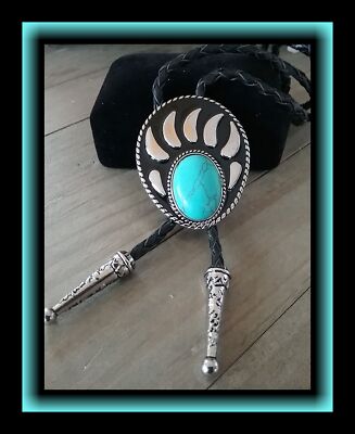 BEAR PAW BOLO TIE, TURQUOISE And Silver Bolo Tie, Native American Bolo Tie