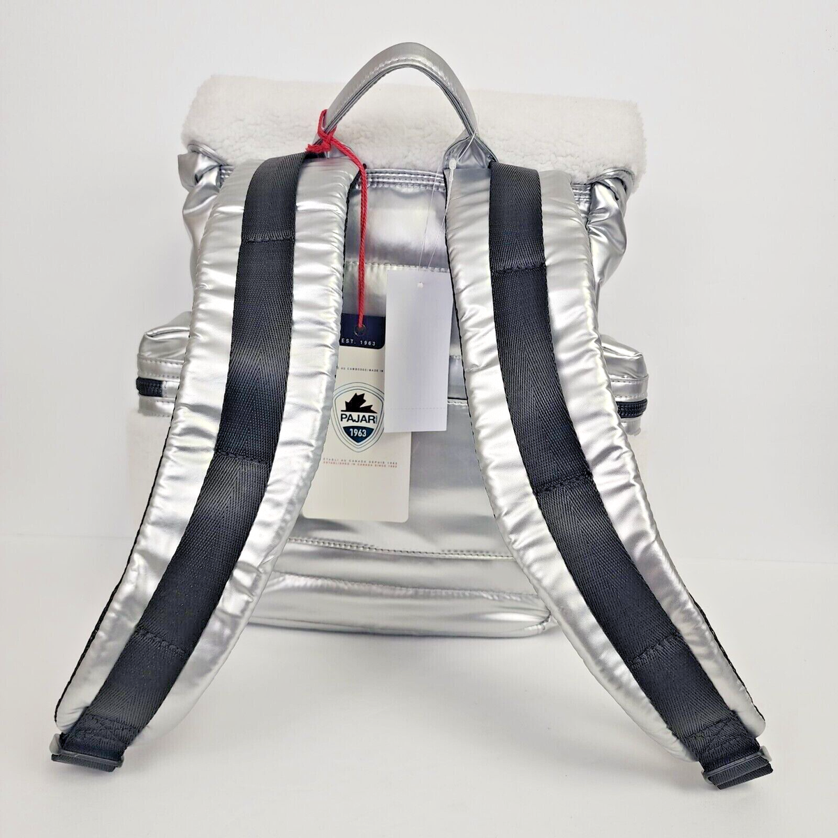 Pajar Silver Backpack with White Sherpa Trim Pajar Silver Puffer Backpack Shearling Travel | Mercari main image 4