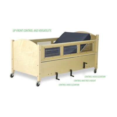SleepSafe Manual Hi -Low, Oak color, Padded,Twin Size Medical Safety Bed 