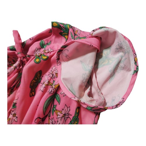 Vtg Pink Mod Green Butterfly Dress 60s 70s Poly Floral Shift Front Zip M/L ? - Picture 7 of 22