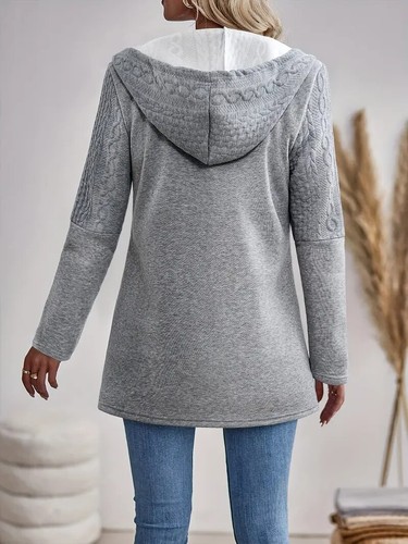 Felpa con cappuccio e zip testurizzata, giacca casual manica lunga con coulisse per autunno - Foto 6 di 11