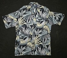    Vintage IZOD Large Hawaii Shirt Palm Tree Fronds Leaves Hawaiian Aloha Black