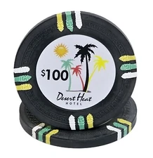 (25pc) $100 Denomination - 13.5g Clay Desert Heat Poker Chips (Black)