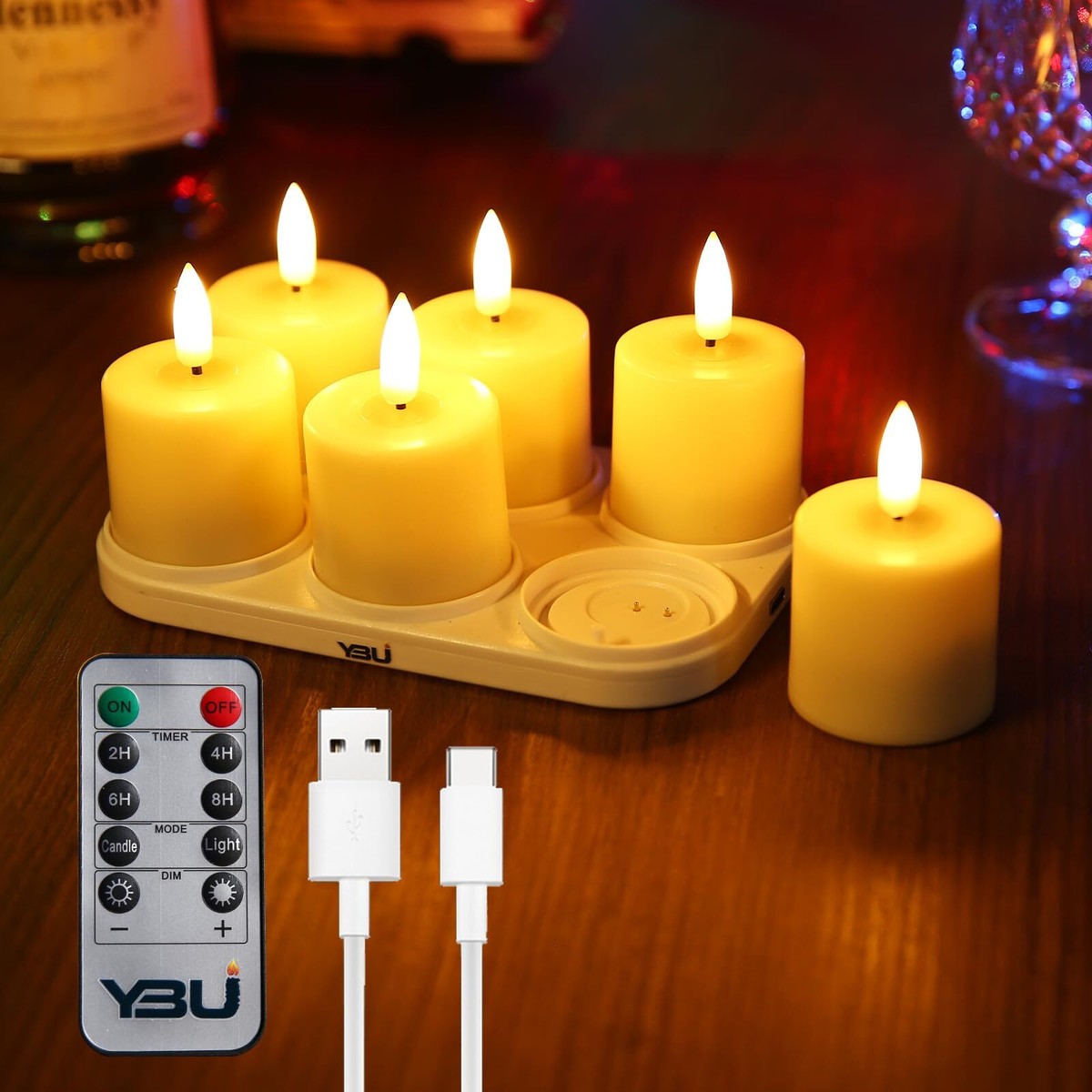 Rechargeable Flameless Flickering Tea Light Candles With Remote