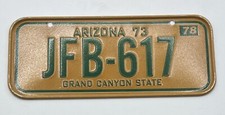 Vintage Arizona Mini Bicycle License Plate Metal Cereal Premium 1978 JFB-617