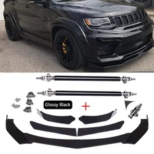 Front Bumper Lip Spoiler /Splitter Strut Rods Glossy For Jeep Grand Cherokee T