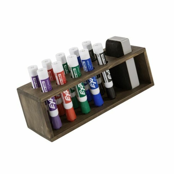 10 Slot Rustic Wood Wall Mounted Dry Erase Marker & Eraser Holder
