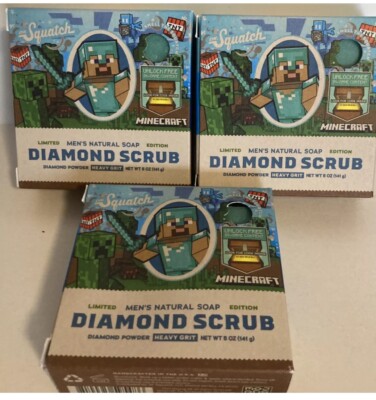 NEW ~3 Bars~ Dr. Squatch Mens Natural Soap Minecraft Diamond Scrub SAME DAY SHIP